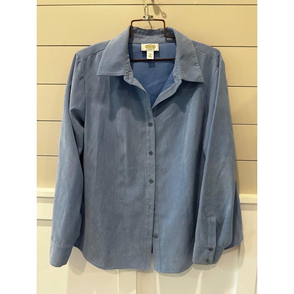 Talbots Woman Blue Faux Suede Button Down Shirt Long Sleeve Plus Size 1X